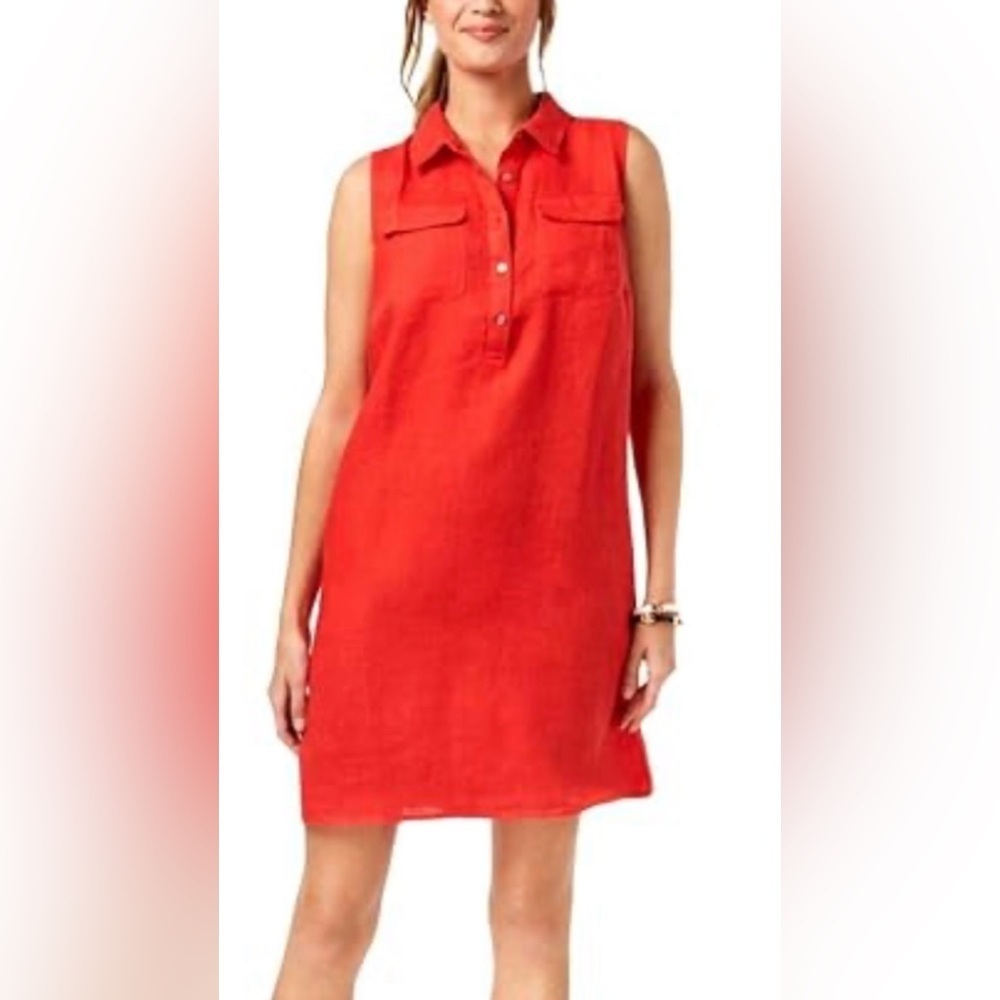 Charter Club Linen Shirt Dress Sleeveless Size M Beach Travel Minimalist Orange